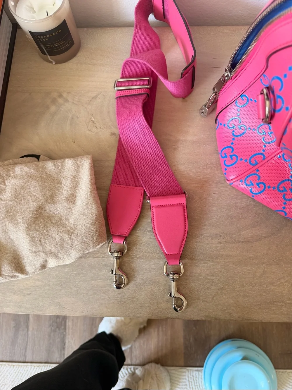 Gucci embossed Pink and Blue GG Supreme Weekender Duffel Bag